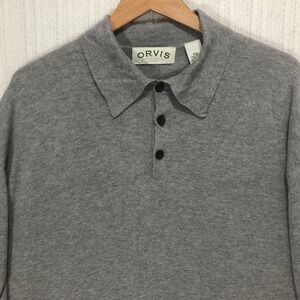 Orvis Mens XXL Gray Cotton Silk Cashmere Long Sleeve Polo Sweater 1L2T 37054
